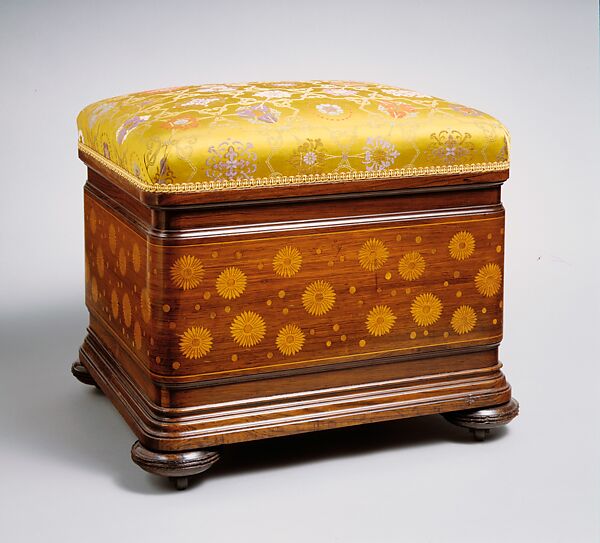 Ottoman, Herter Brothers (German, active New York, 1864–1906), Rosewood (secondary woods: cedar, chestnut), leather, replacement upholstery, American 