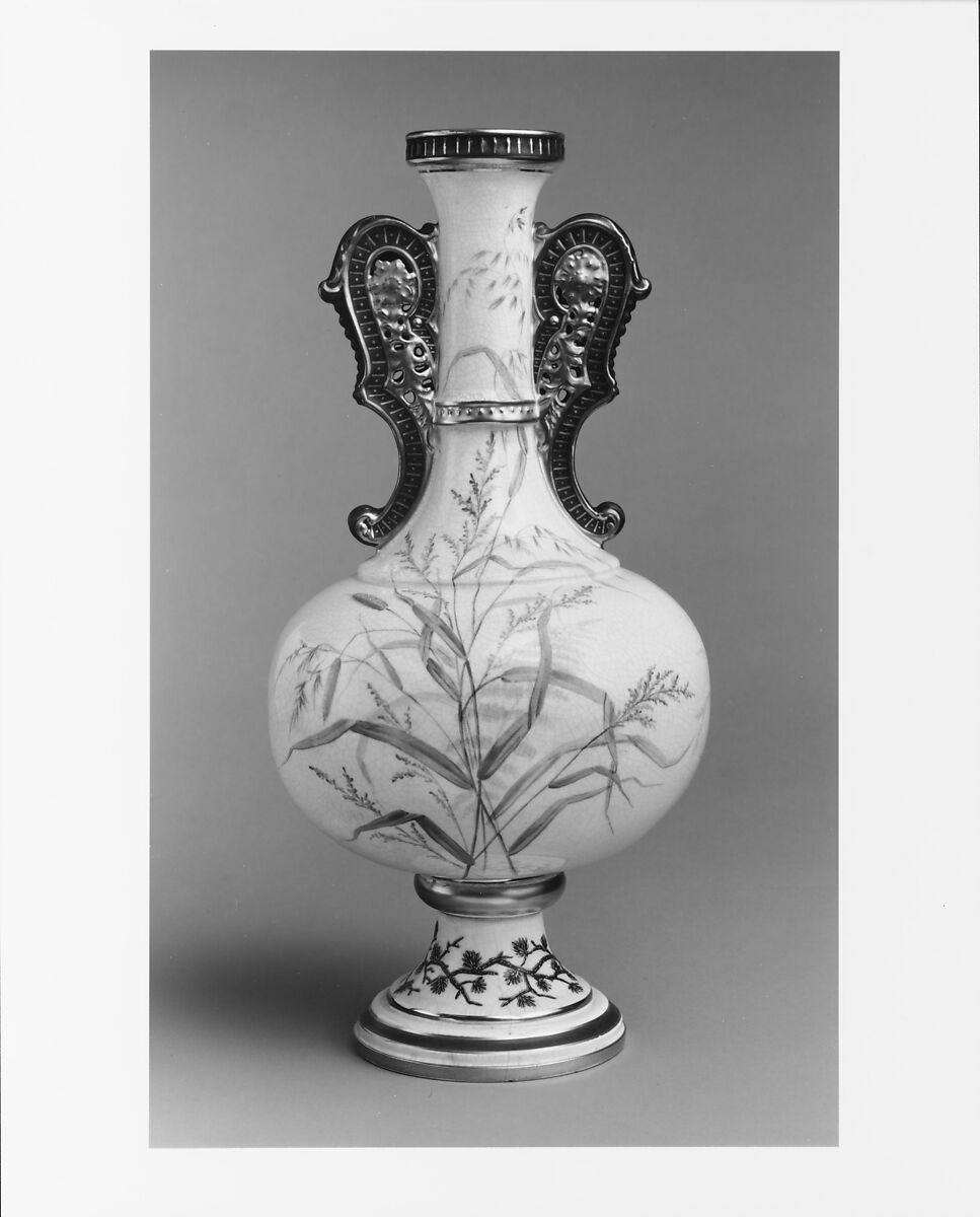 Vase, Faience Manufacturing Company (American, Greenpoint, New York, 1881–1892), Earthenware, glazed and painted with overglaze polychrome enamels raised paste decoration, American