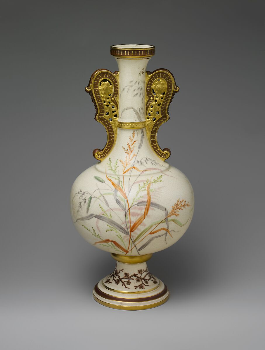 Vase, Faience Manufacturing Company (American, Greenpoint, New York, 1881–1892), Earthenware, glazed and painted with overglaze polychrome enamels raised paste decoration, American