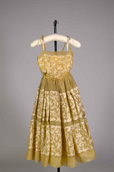 Evening dress, Norman Norell (American, Noblesville, Indiana 1900–1972 New York), Linen, silk, leather , American 