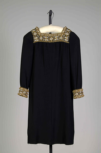 Cocktail dress, Probably Valentino (Italian, born 1932), Silk, beads, rhinestones, metallic, Italian 