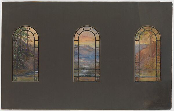 Design for a window, Louis C. Tiffany (American, New York 1848–1933 New York), Watercolor on paper mounted on board in original mount, American 