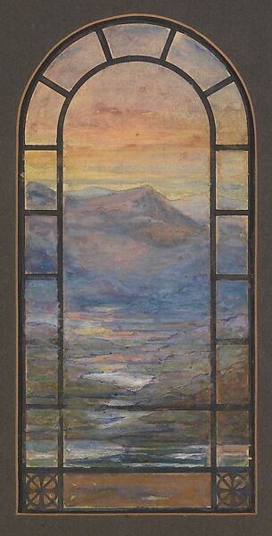 Design for a landscape window, Cypress Hills Abbey, Cypress Hills Cemetery, Brooklyn, New York, Louis C. Tiffany &amp; Co. (1883–1885), Watercolor on paper mounted on board in original mount, American
