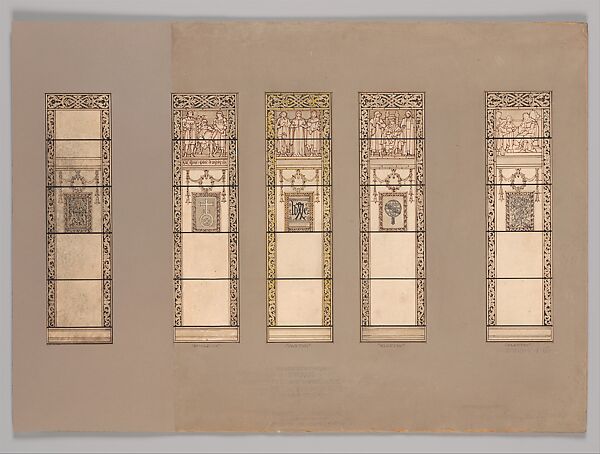 Design for a window, Louis C. Tiffany (American, New York 1848–1933 New York), Watercolor, and ink on paper in original matt, American 
