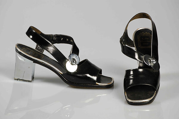 Evening sandals, House of Dior (French, founded 1946), leather, metal, plastic (polyurethane), French 