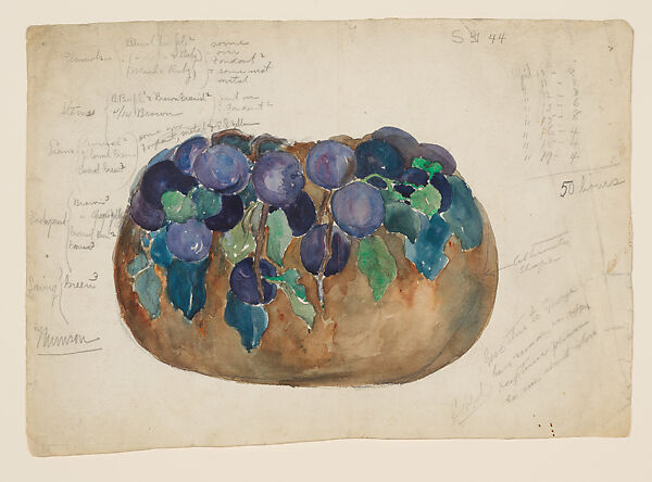 Design for Enamel "Plum" Bowl, Louis C. Tiffany  American, Watercolor and graphite on paper, American