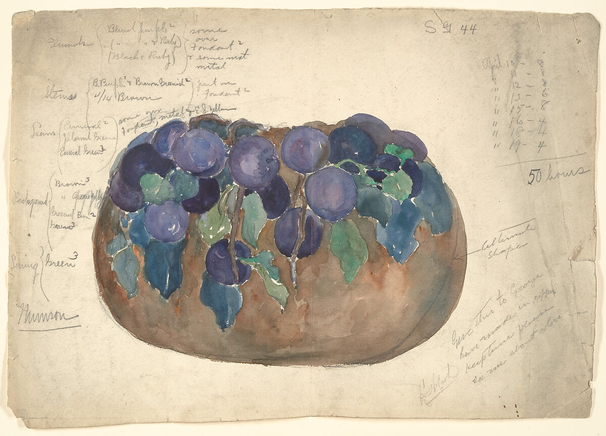 Design Drawing, Tiffany Glass and Decorating Company (American, 1892–1902), Watercolor and graphite on paper, American 