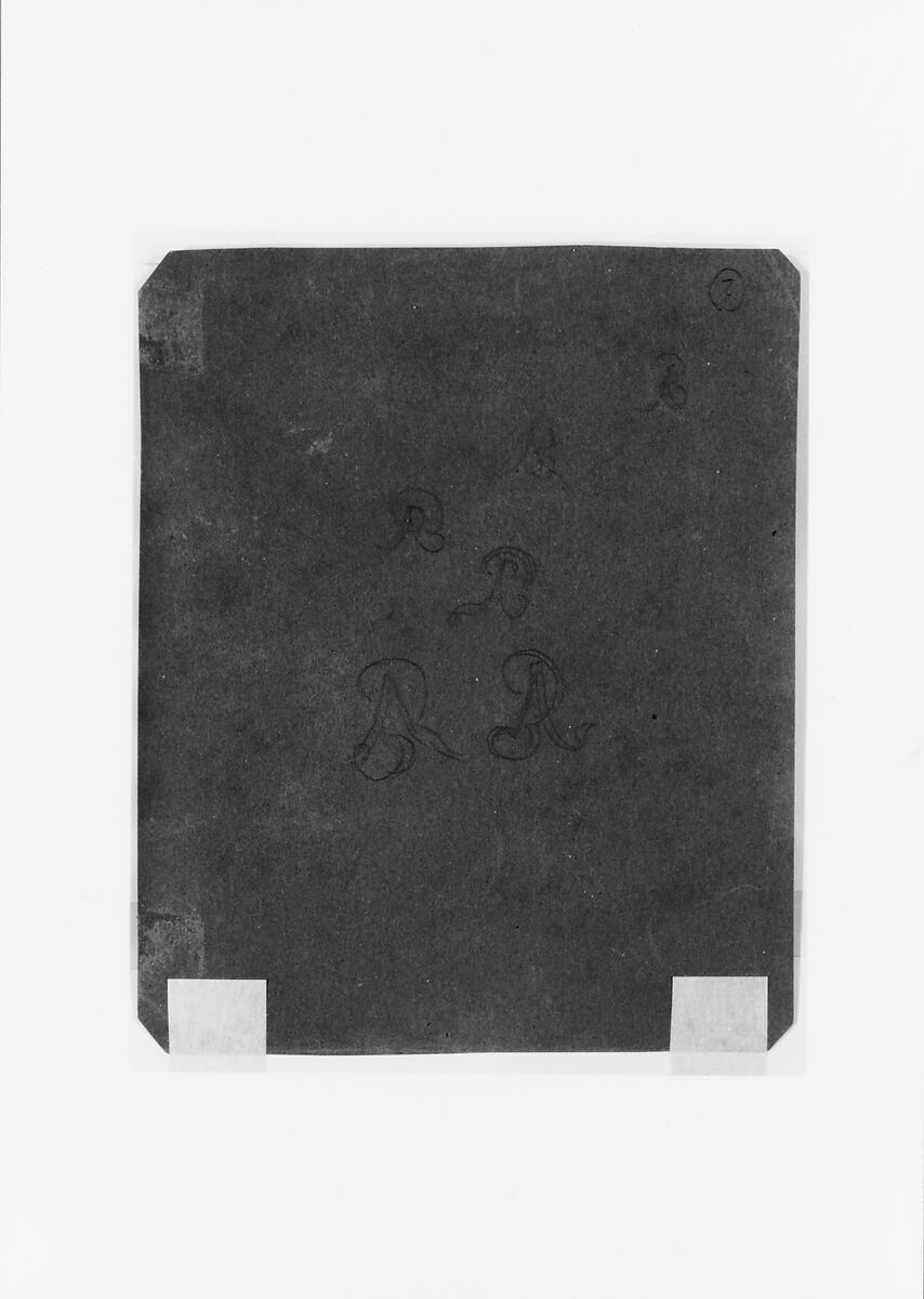 Six designs for a Monogram, Elihu Vedder (American, New York 1836–1923 Rome), Graphite and red, white, and blue chalk on dark brown paper, American