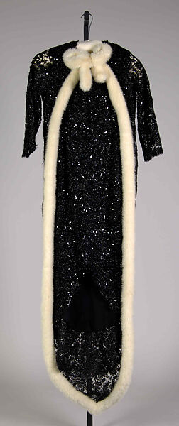 Evening ensemble, House of Balenciaga (French, founded 1937), Silk, sequins, fur, Spanish 