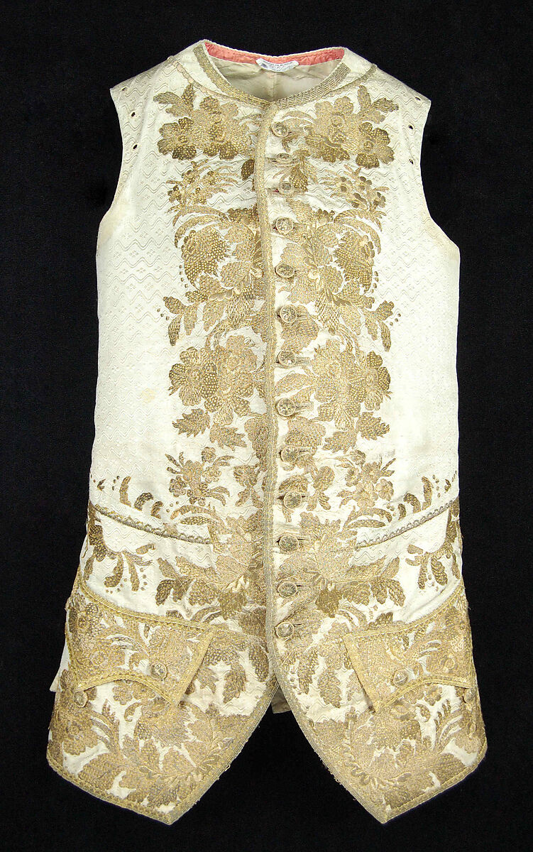 Waistcoat, Silk, metallic, probably Spanish 