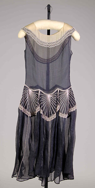 Evening dress, Possibly House of Lanvin (French, founded 1889), Cotton, beads, metallic, French 