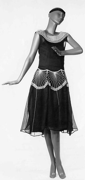 Evening dress, Possibly House of Lanvin (French, founded 1889), Cotton, beads, metallic, French