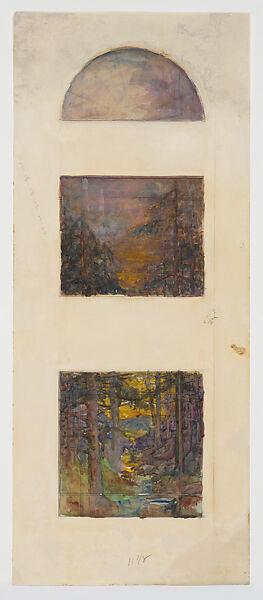 Design for a landscape window, Louis C. Tiffany (American, New York 1848–1933 New York), Watercolor on paper mounted on board, American 