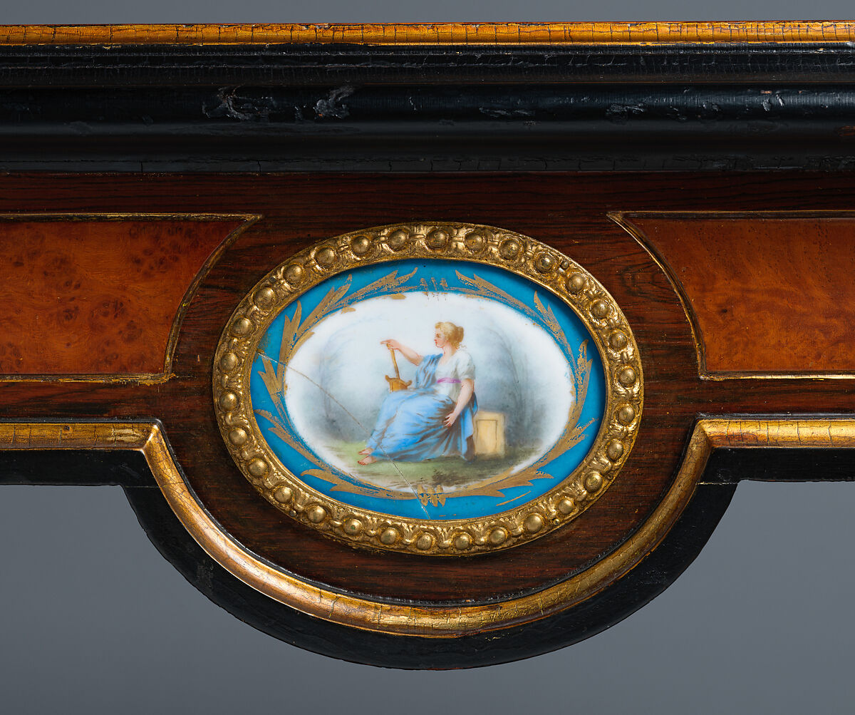 Center Table, Walnut with inlays of other woods, gilding, gilt bronze mounts, and porcelain plaques., American