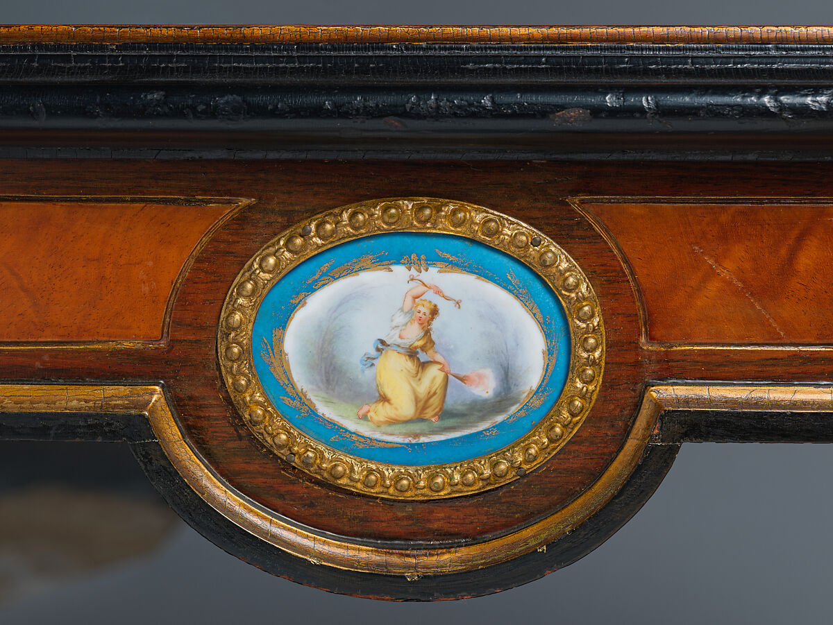 Center Table, Walnut with inlays of other woods, gilding, gilt bronze mounts, and porcelain plaques., American