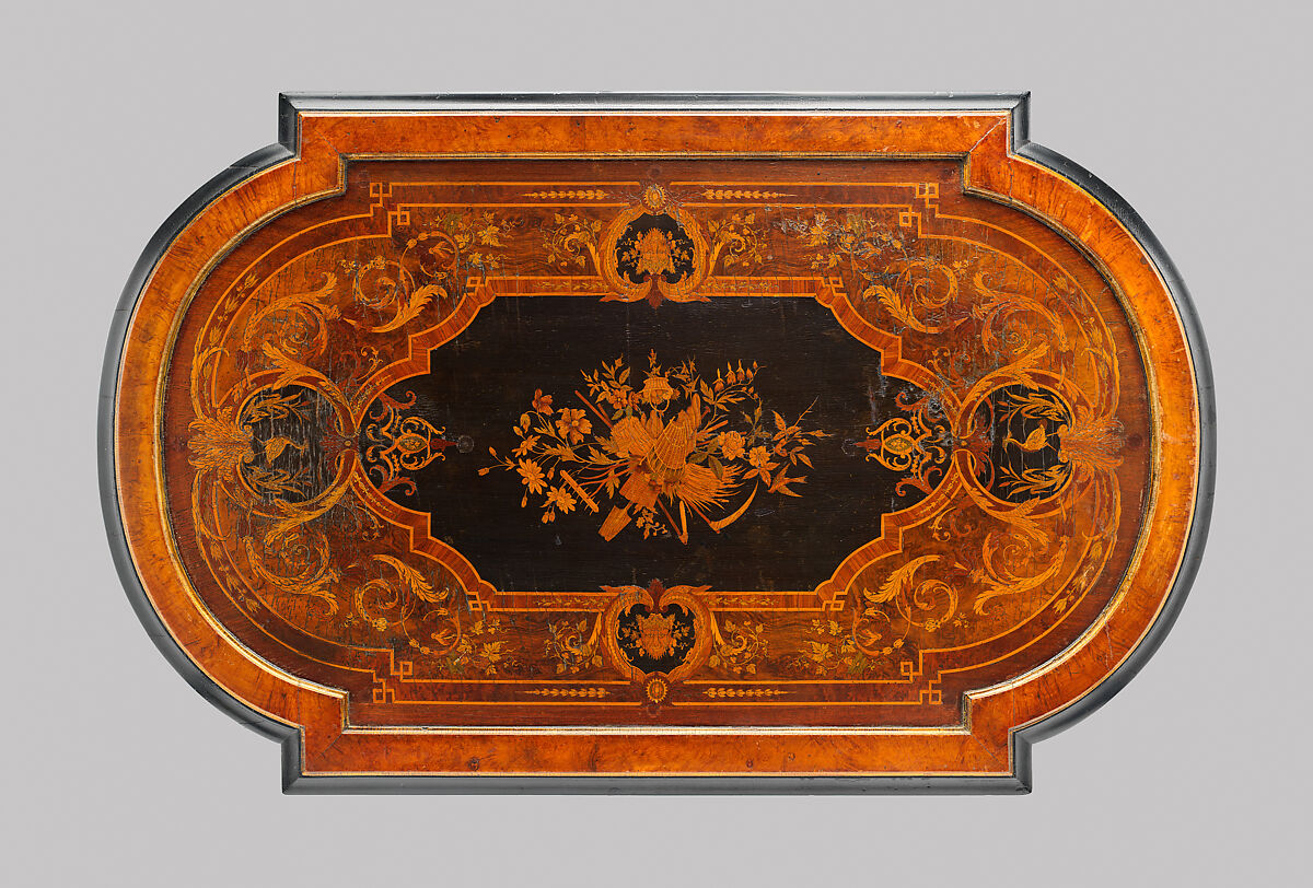 Center Table, Walnut with inlays of other woods, gilding, gilt bronze mounts, and porcelain plaques., American
