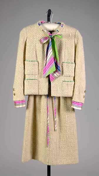 Suit, House of Chanel (French, founded 1910), Wool, silk, metal, French 