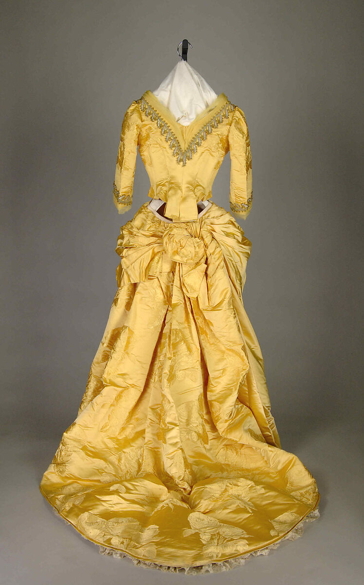 Evening dress, House of Worth (French, 1858–1956), Silk, beads, metallic, French