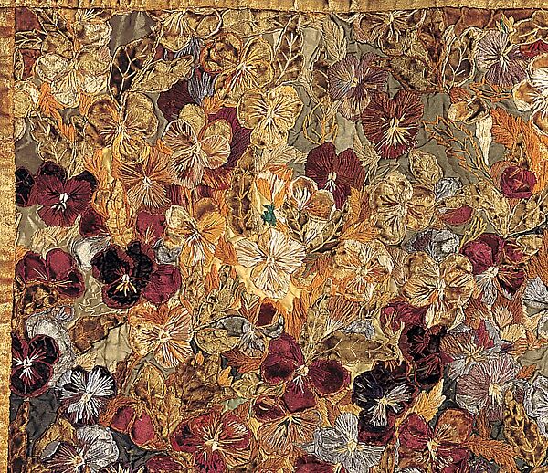 Portiere, Candace Wheeler (American, Delhi, New York 1827–1923 New York), Front: Silk velvet, and silk appliquéd and embroidered with silk and wool
Back: Silk damask, American