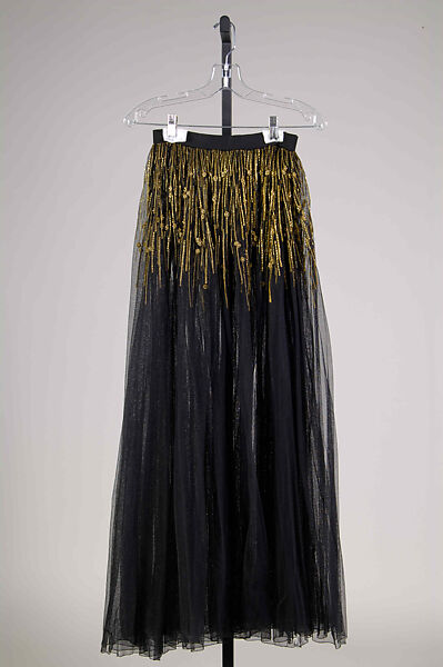 Evening overskirt, Mainbocher (French and American, founded 1930), Synthetic, metallic, beads, American 