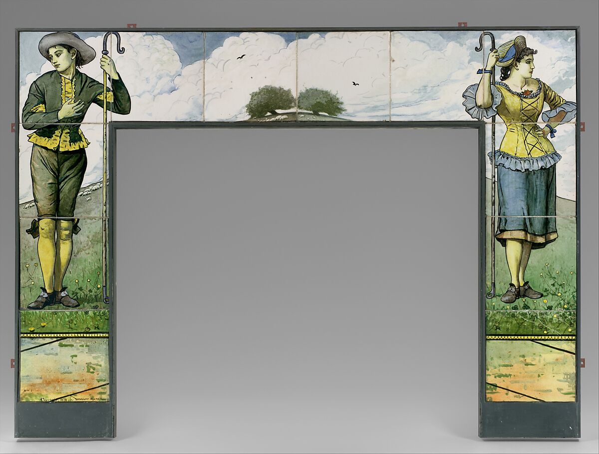 Shepherd and Shepherdess, Winslow Homer (American, Boston, Massachusetts 1836–1910 Prouts Neck, Maine), Glazed earthenware, overglaze enamel decoration, American 