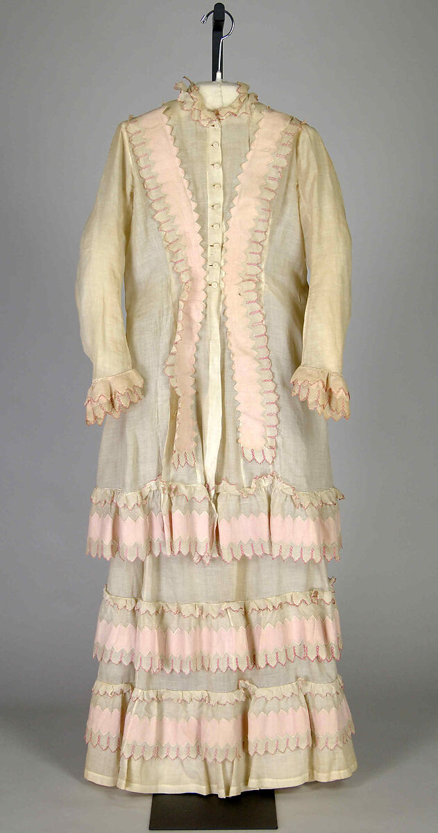 Morning dress, Possibly House of Worth (French, 1858–1956), Cotton, probably French 