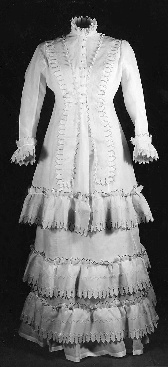 Morning dress, Possibly House of Worth (French, 1858–1956), Cotton, probably French