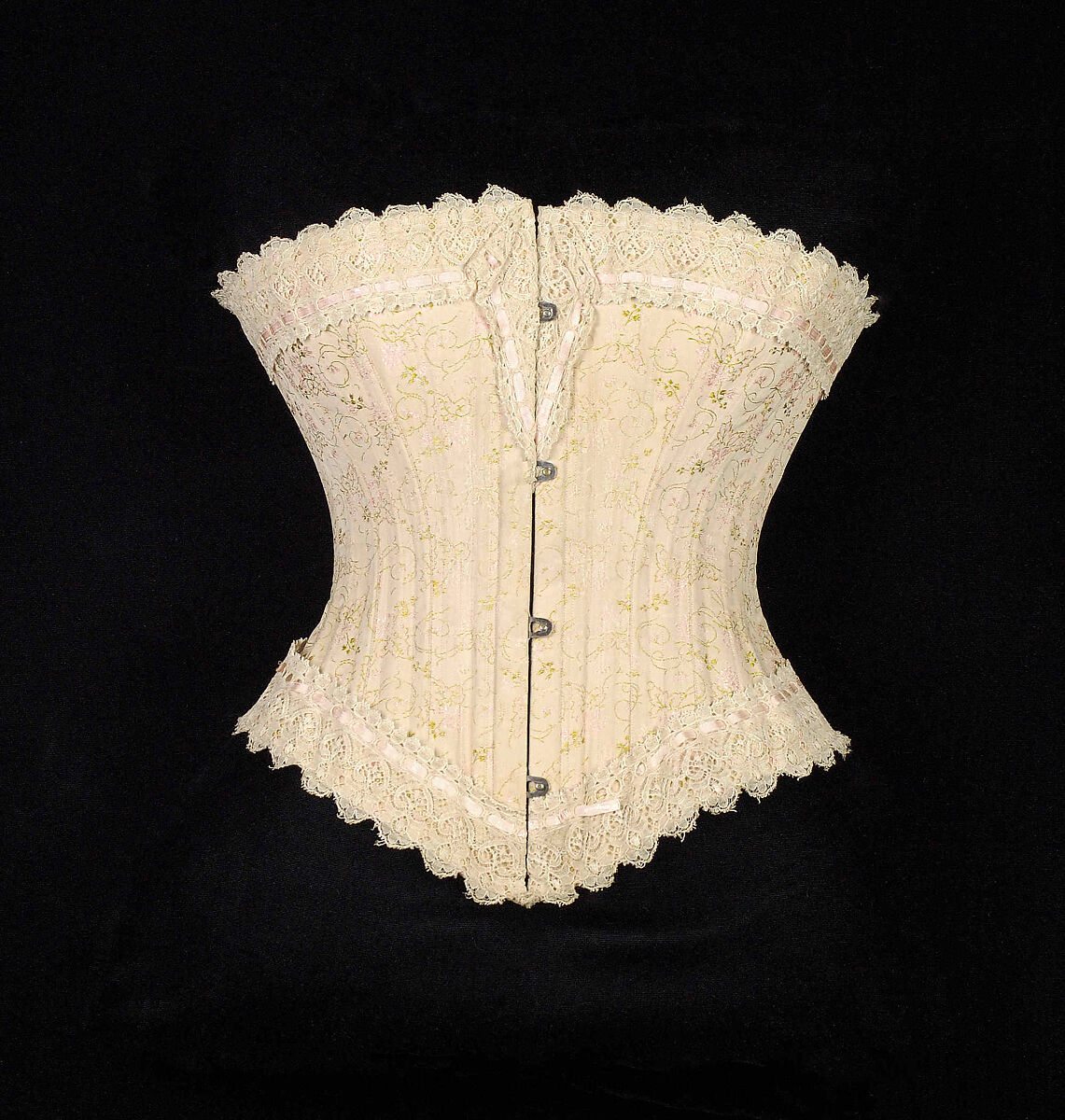 Corset, Cotton, silk, metal, bone, probably American 