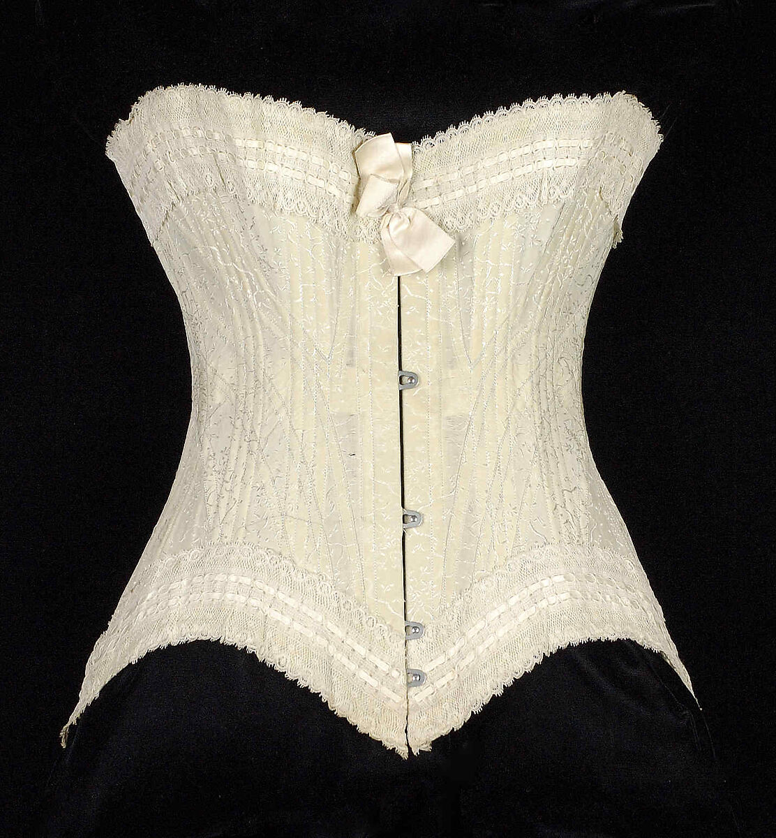 Corset, Silk, metal, cotton, bone, American