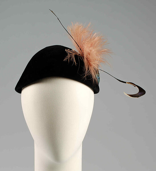 Hat, Jacques Heim (French, 1899–1967), Wool, feathers, French 