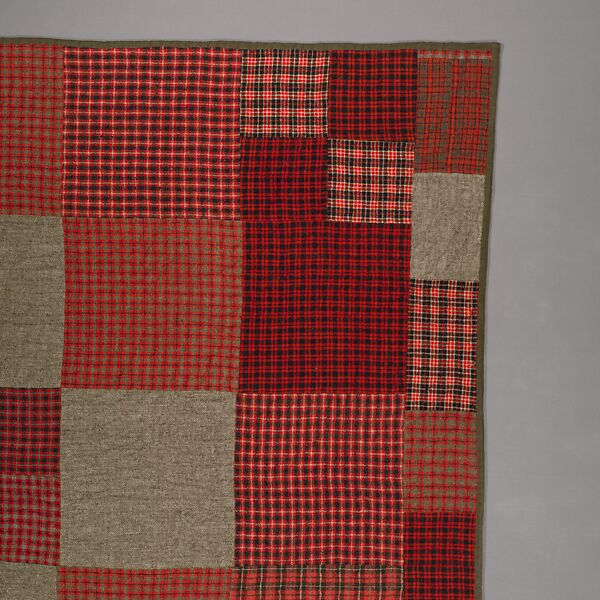 Pieced wool quilt, Wool front; Cotton back