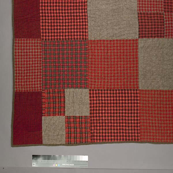 Pieced wool quilt, Wool front; Cotton back
