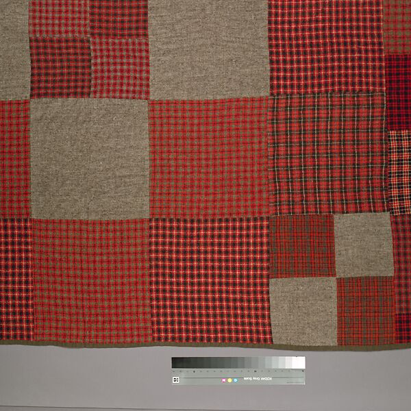 Pieced wool quilt, Wool front; Cotton back