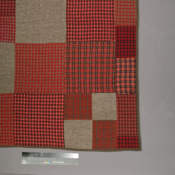 Pieced wool quilt, Wool front; Cotton back