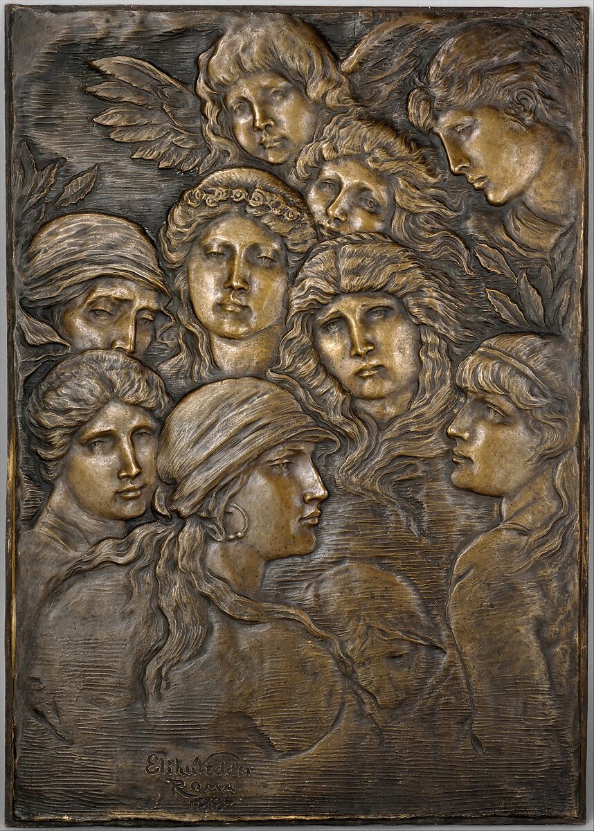 Faces in the Fire, Elihu Vedder (American, New York 1836–1923 Rome), Bronze, American 