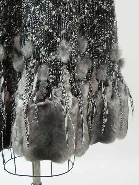 Ensemble, House of Chanel (French, founded 1910), wool, silk, fur, feathers, French