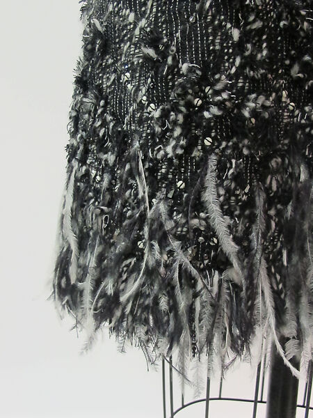 Ensemble, House of Chanel (French, founded 1910), wool, silk, fur, feathers, French