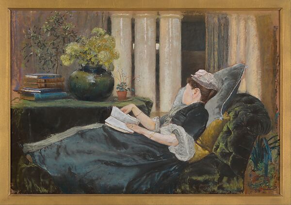 Louise Tiffany, Reading, Louis C. Tiffany (American, New York 1848–1933 New York), Pastel on buff colored wove paper, American 