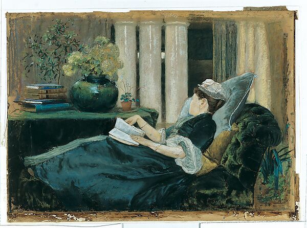 Louise Tiffany, Reading, Louis C. Tiffany (American, New York 1848–1933 New York), Pastel on buff colored wove paper, American
