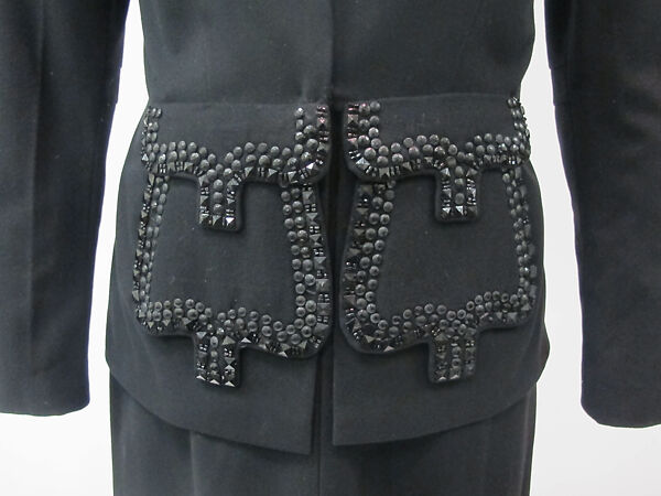 Ensemble, Gilbert Adrian (American, Naugatuck, Connecticut 1903–1959 Hollywood, California), wool, silk, metal, glass, American