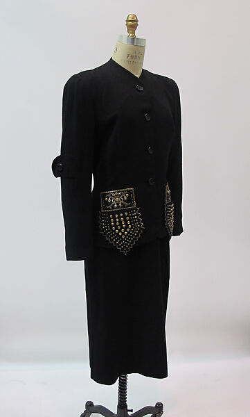 Ensemble, Gilbert Adrian (American, Naugatuck, Connecticut 1903–1959 Hollywood, California), wool, silk, metal, plastic, American