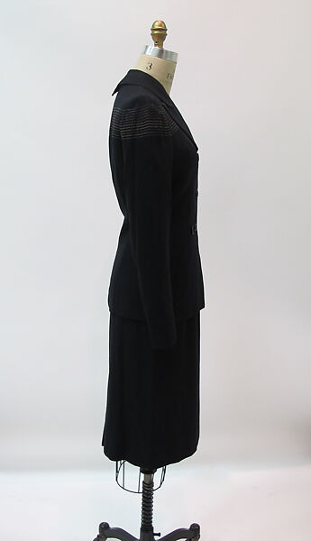 Ensemble, Gilbert Adrian (American, Naugatuck, Connecticut 1903–1959 Hollywood, California), wool, silk, plastic, metal, American