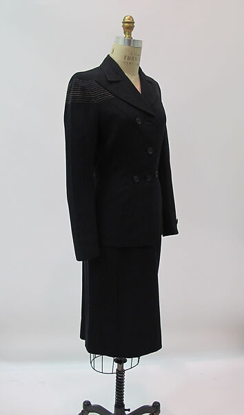 Ensemble, Gilbert Adrian (American, Naugatuck, Connecticut 1903–1959 Hollywood, California), wool, silk, plastic, metal, American