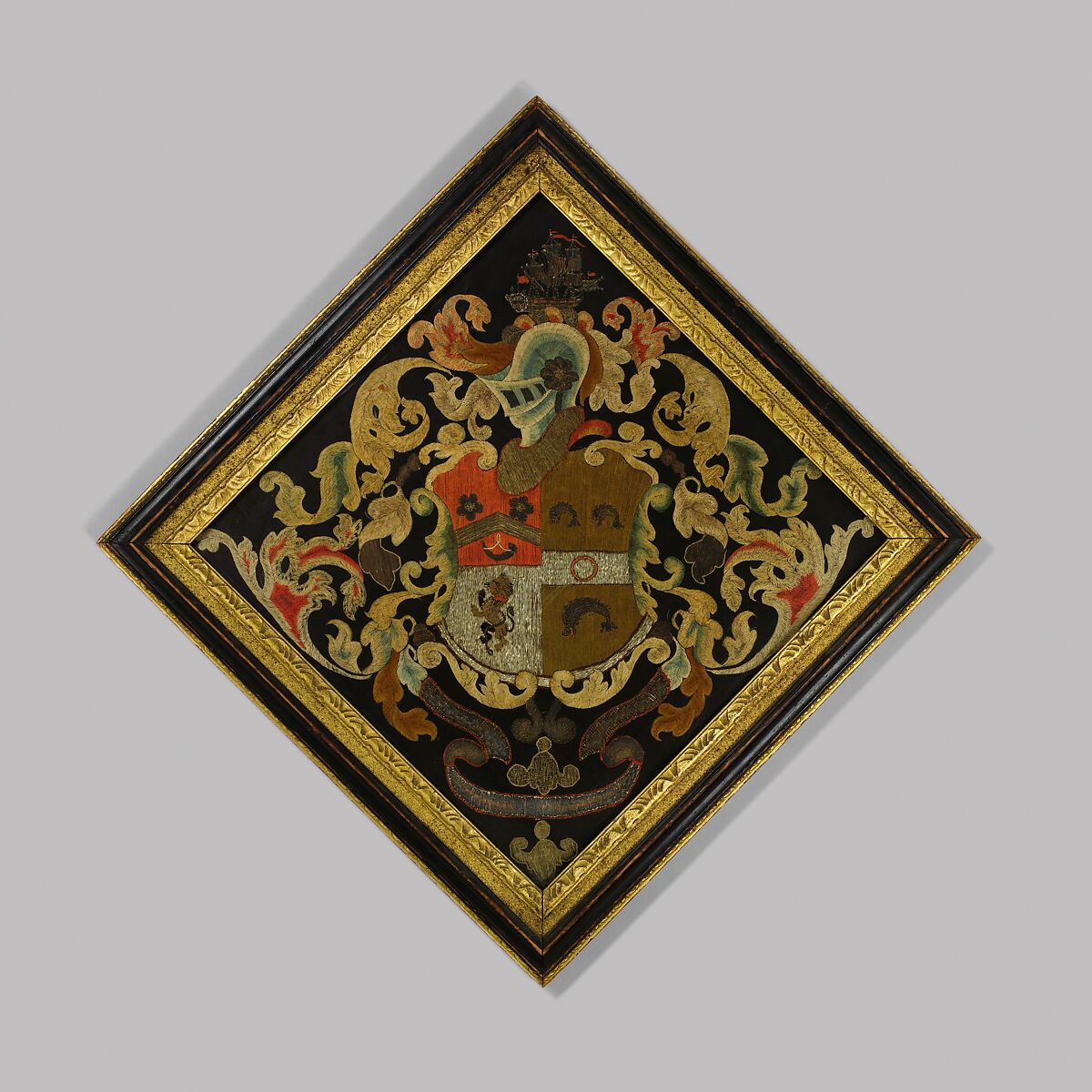 Duncan Family Coat of Arms, Sarah Duncan (1775–1835), Silk and metallic thread embroidered on silk ground, American 