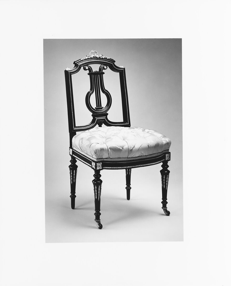 Side Chair, Léon Marcotte (1824–1887), Ebonized maple, brass, gilded brass, reproduction upholstery, American