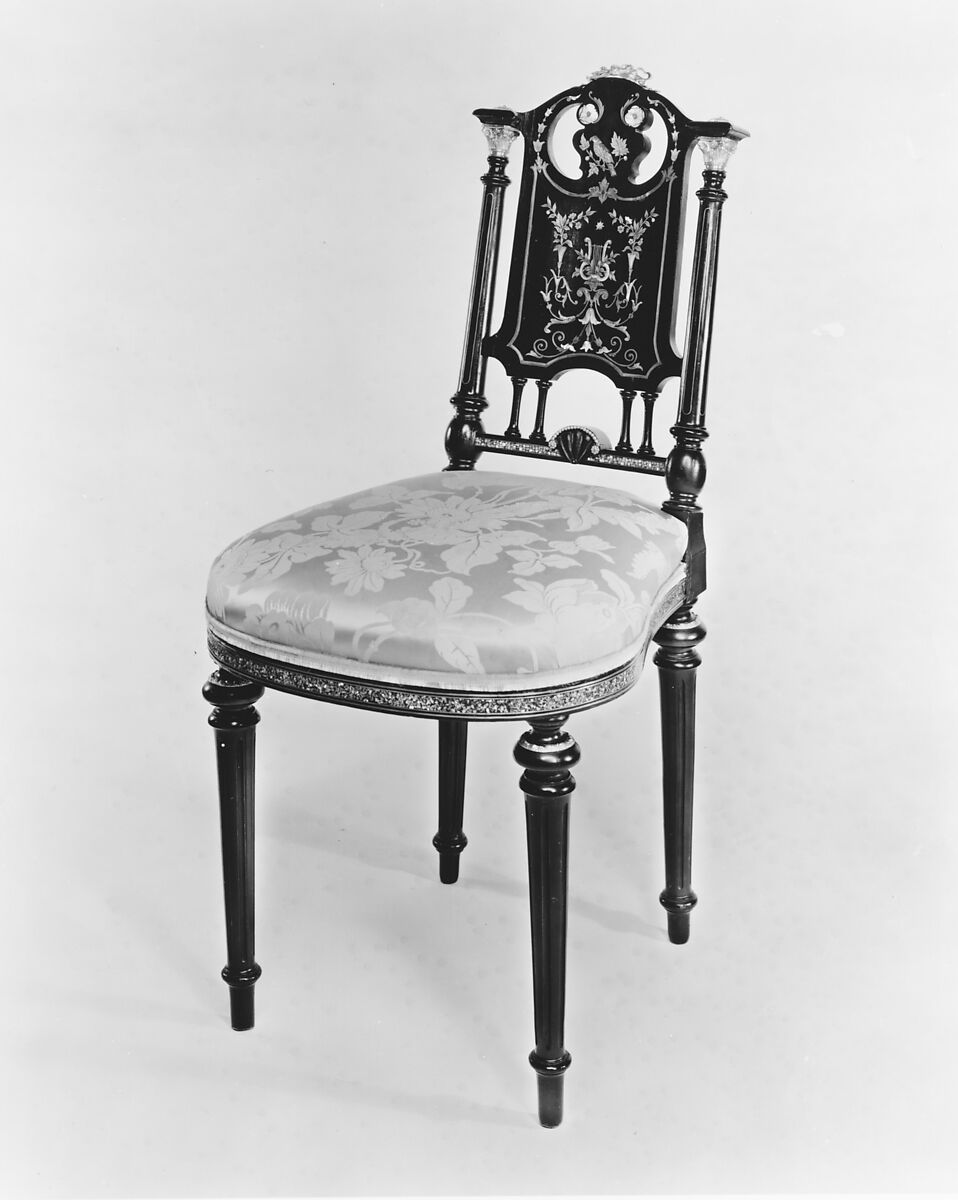 Side Chair, Attributed to Léon Marcotte (1824–1887), Maple, brass, mother-of-pearl, American 
