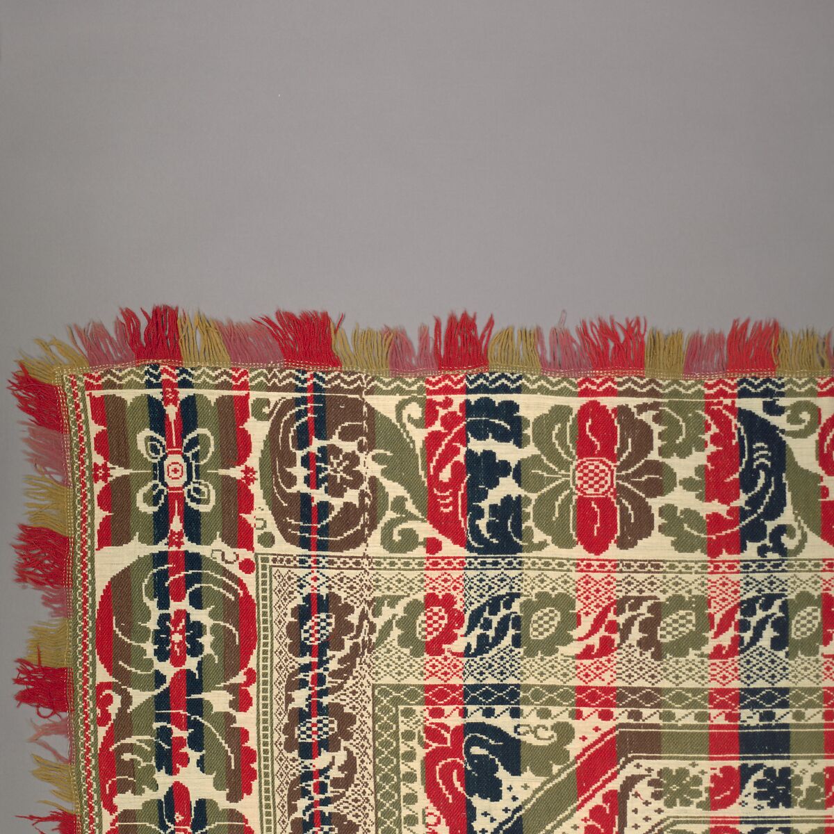 Coverlet, Wool and cotton, Jacquard-loom-woven