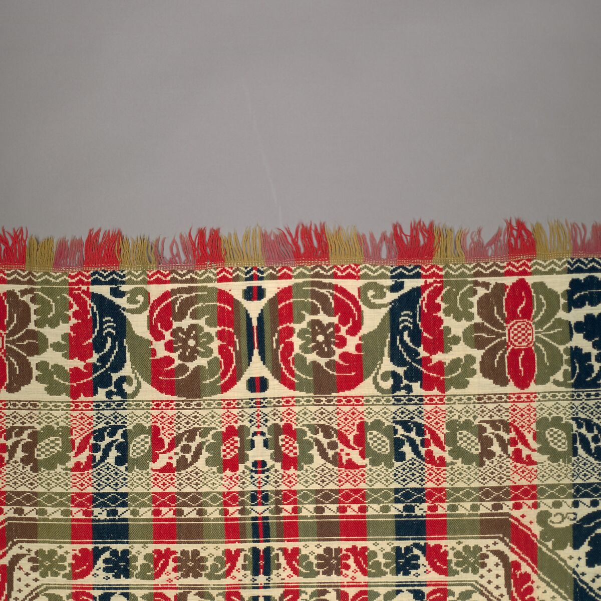 Coverlet, Wool and cotton, Jacquard-loom-woven