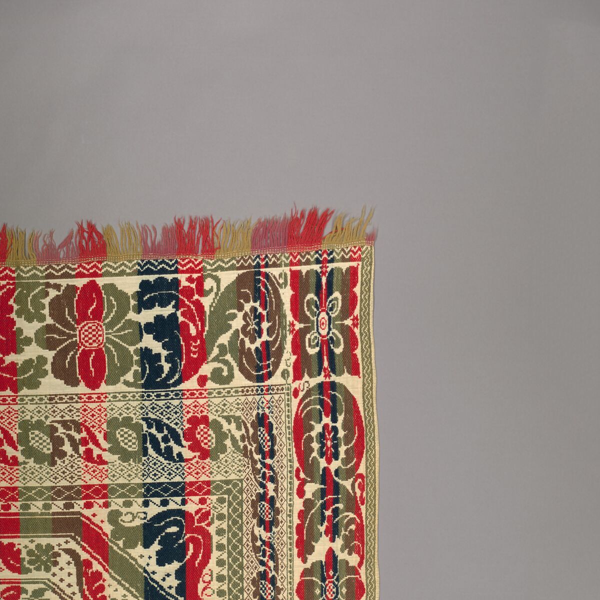 Coverlet, Wool and cotton, Jacquard-loom-woven