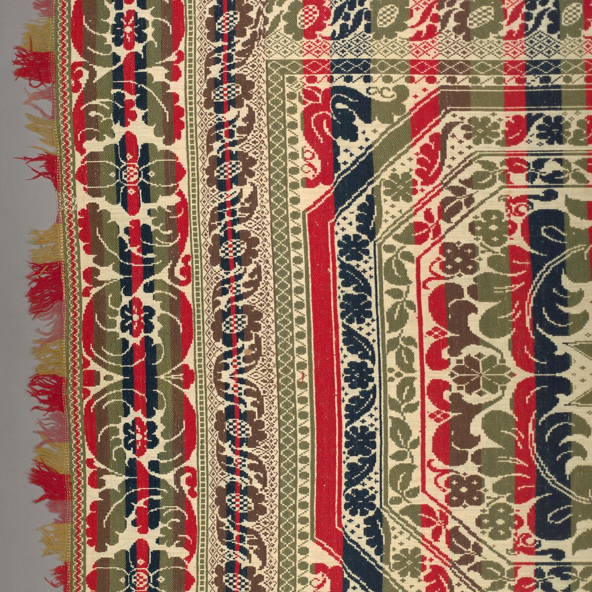 Coverlet, Wool and cotton, Jacquard-loom-woven